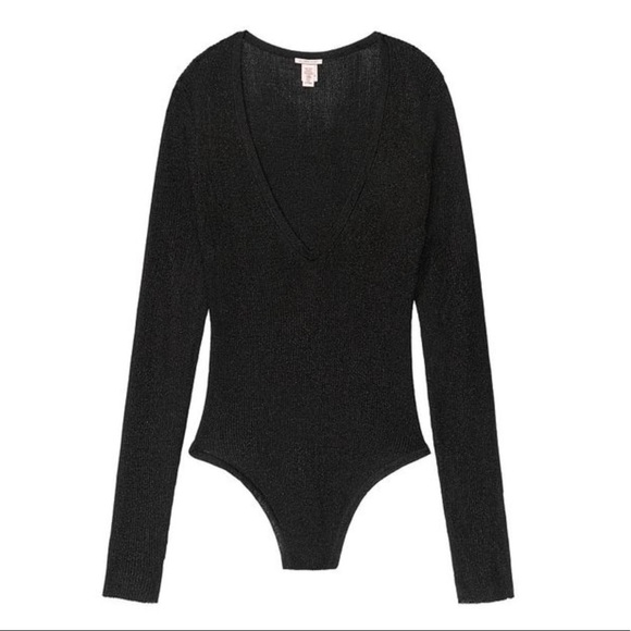 ✨HP✨ VS Plunge Ribbed Shimmer Bodysuit Teddy XS Black - Picture 3 of 10